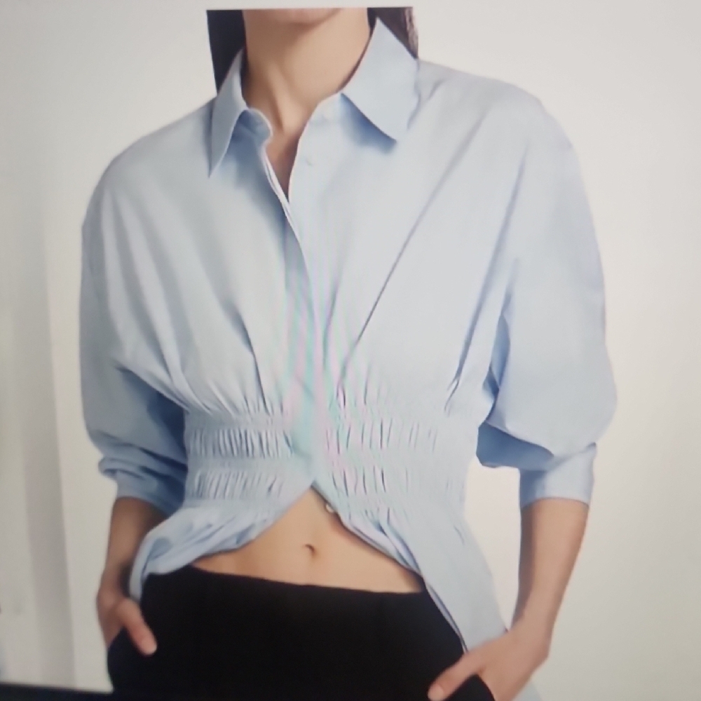 Rag & Bone Blythe Cotton Smocked Waist Peplum Button Up Shirt Size M
